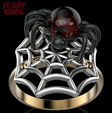 New Spider Black Widow Web Silver Mens Womens Ring