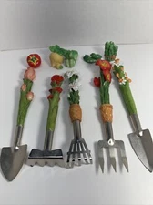 Vtg 10 Pc Childrens Garden Tool Set 1995 Mini Shovel Rake Fork Spade Veggies