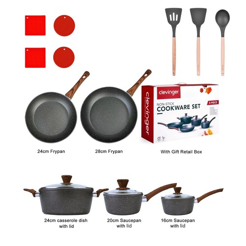 24/28/32CM Marble Stone Frying Pan Ceramic Coated Non Stick Cookware Frypan Wok - Picture 49 of 52