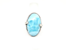 Authentic Vintage Larimar Specimen Ring .925 Sterling Silver Mounting Size 9