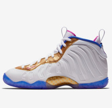 Nike Little Posite One GS -4.5Y- 644791-103 White Blue Gold Purple Foamposite BG