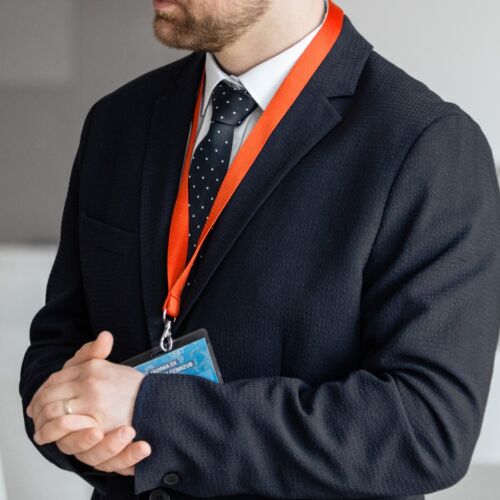 Orange Fabric Lanyard ID Badge Key Holder Case Pocket Neck Strap Name Tag - Picture 5 of 6