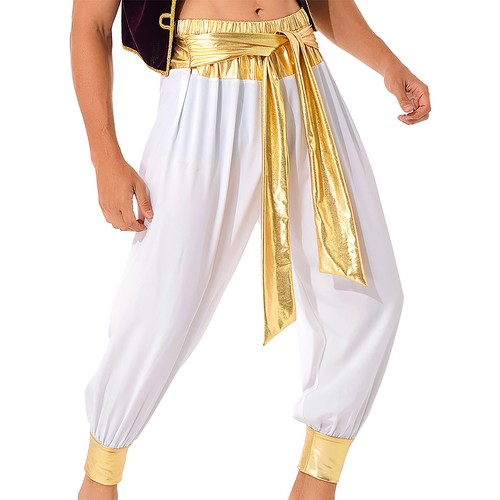 Mens Dress Up Performance Pants Deluxe Bloomers Arabian Prince Costume Tie-Up - Picture 10 of 25