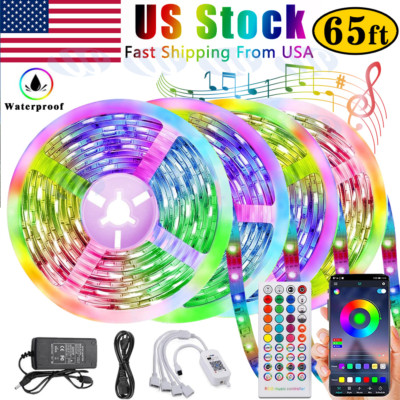 65ft 50ft LED Strip Lights 5050 RGB Bluetooth Color Change Remote for Rooms Bar