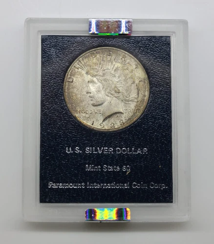 1923 Peace NGC MS63 Rare in Paramount Holder Silver $1 Toned