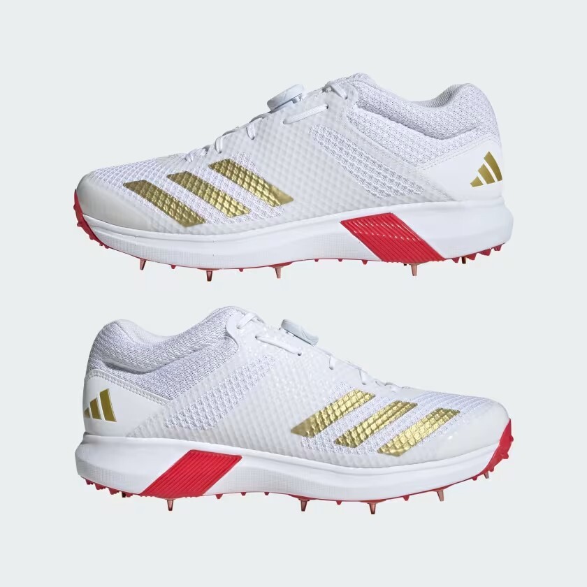2025 adidas Adipower Vector Mid Cricket Shoes White/Gold/Red