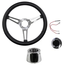 CJ Classic Trucks Steering Wheel Kit 14" 6-Bolt Slotted/ Smooth Simulated Lea...