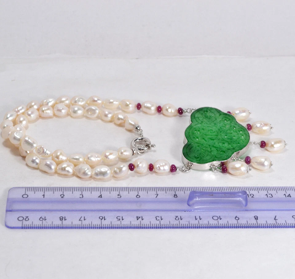 COLLANA ARGENTO 925 RODIATO GIADA   PERLE BAROCCHE 10 MM RUBINI        AGLN 0263 - Immagine 3 di 3