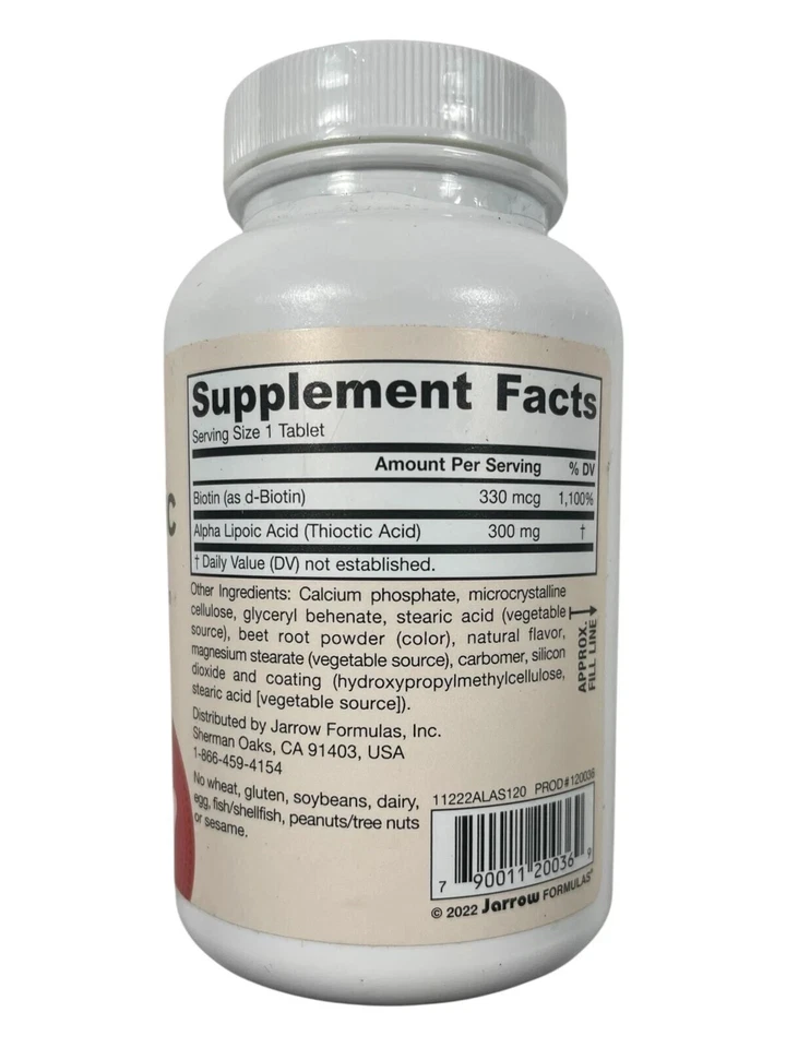 Paquete de 2 fórmulas Jarrow Alpha Lipoic Sustain con biotina 120 quilates Ea Exp 10/26 Foto 3 de 3
