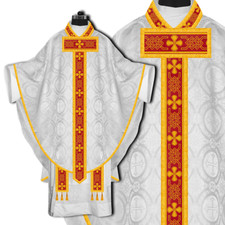 Liturgical Gothic Chasuble with Ornate Braid Embroidery and Stole for Priests