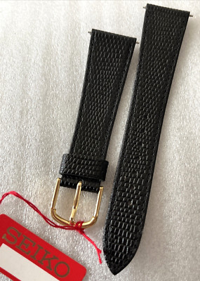 Seiko Watch Strap Men 20mm Gloss Black Leather Extra Thin Original Made in JAPAN