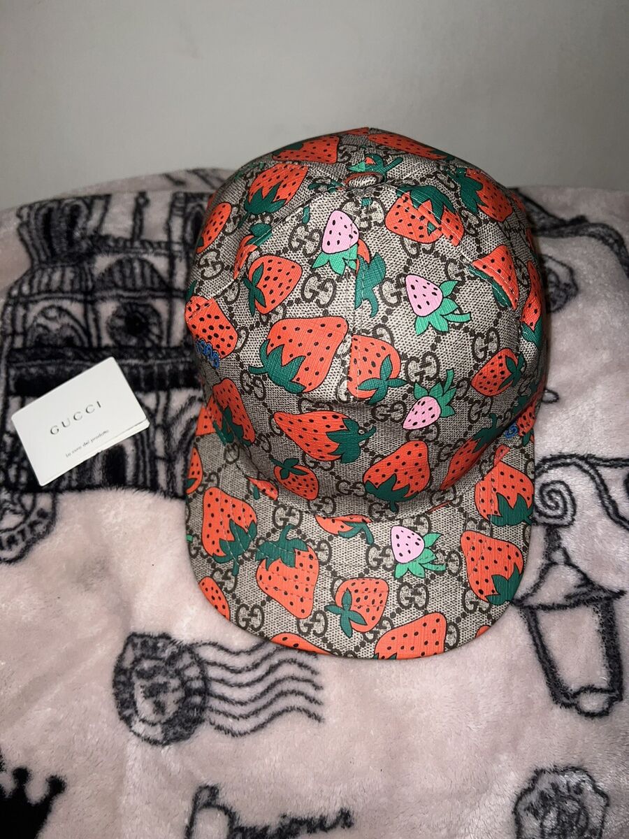 Gucci Women's Supreme Canvas GG Strawberry Baseball Hat Cap Gucci Women's Supreme Canvas GG Strawberry Baseball Hat Cap