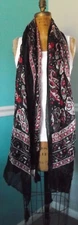 MADDEN NYC DAY WRAP SCARF - BLACK PAISLEY - TASSELS - NEW WITH TAGS