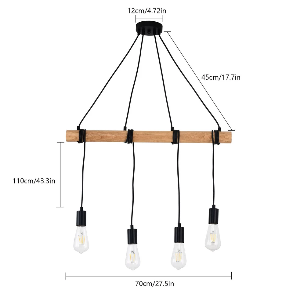 Pendant Lamp Chandelier Modern Farmhouse Fixture Rustic Wood Ceiling Light - Image 2 of 4