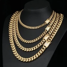 Men's Gold Plated Stainless Steel Miami Cuban Link Bracelet Chain With CZ Clasp