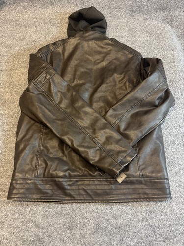 Structure Leather Men Jacket Large Black Sherpa Lined Full Zip Motorcycle Jacket - Picture 6 of 10