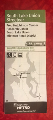 SEATTLE SOUTH LAKE UNION STREETCAR MAP & SCHEDULE MARCH - SEPTEMBER 2022