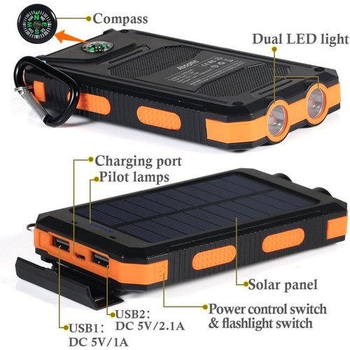 26800mAh Solar Power Bank Charger Ladegerät Externer Batterie LED 2USB Akku DE - Zdjęcie 15 z 20