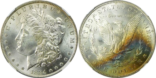 1884-O Morgan Silver Dollar - NGC MS 64* - Olathe Dollar Hoard - REV Toning
