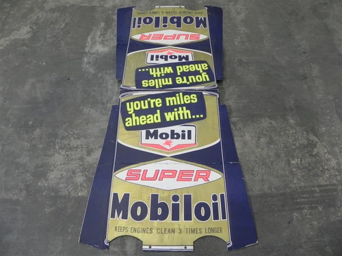 VINTAGE SUPER MOBIL OIL GAS SERVICE STATION SIGN 2-SIDED CARDBOARD 41.5"x39.5"