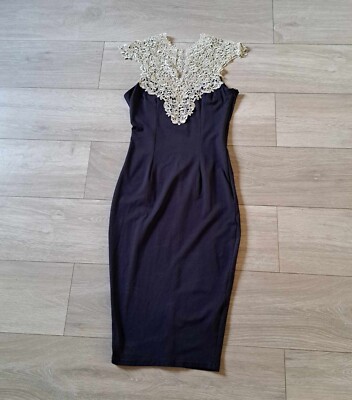 AX Paris Navy Blue & Silver Lace Bodycon Dress Stretch Evening Party Wiggle  UK10 | eBay UK