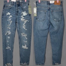 H M 90S Boyfriend Fit Low Distressed Jeans Denim Blue size 0