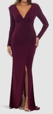 Xscape Women Red Wine Long-Sleeve Deep-V Gown Dress Size 6