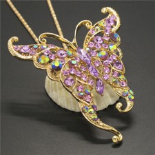 New Purple Bling Cute Butterfly Crystal Fashion Charm  Pendant Women Necklace