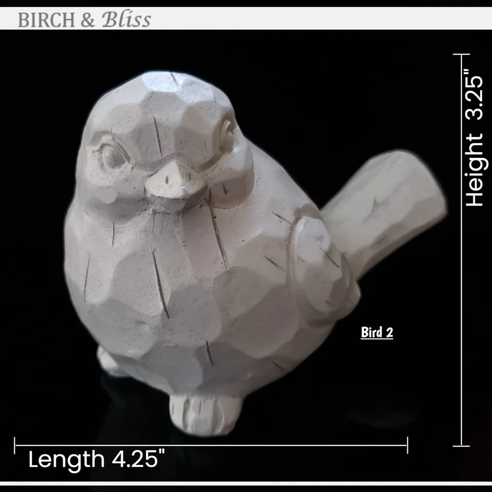 桦木与幸福胖乎的白色现代农舍鸟 - 2 件套 - 雕刻乡村风格... — 第 4/4 张图片