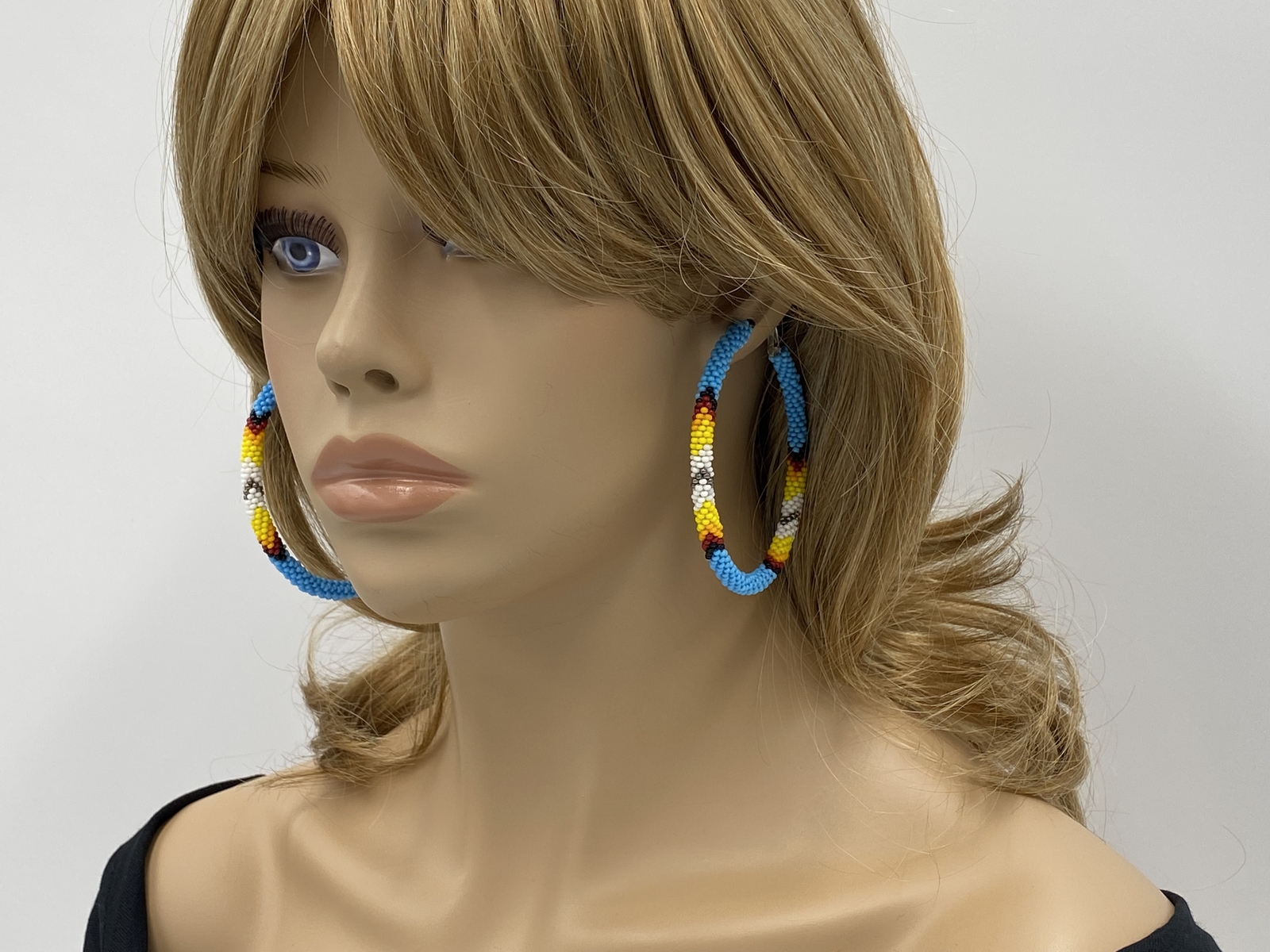 Triple Pearl Beads Dangle Drop Hoop Leverback Earrings