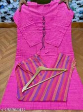 Indian Traditional Wear Woman/Girls Khadi Cotton Striped Kurti With Pant set