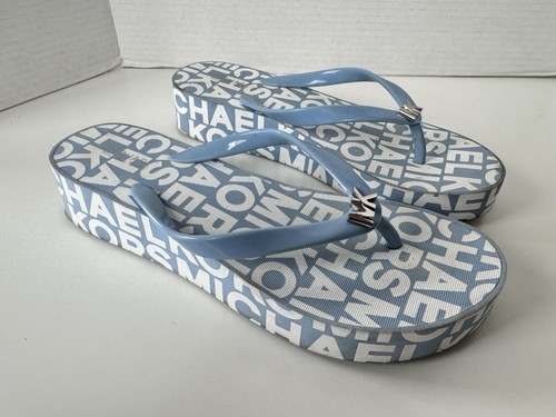 Michael Kors Bedford Blue Platform Flip Flops Sandals Shoes Women Size 8