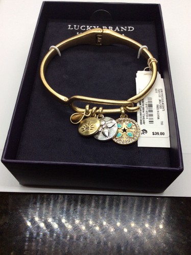$39 Lucky Brand gold tone hinged hook charm cuff bracelet DD53 - 第 3/4 張圖片