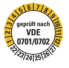 100x Pr&uuml;fplakette"gepr&uuml;ft nach VDE 0701/0702 | 22-27" Etikett Aufkleber &Oslash;15-40mm