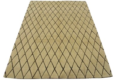 Moroccan Rug 8'3'' x 10' Ivory Wool Contemporary Geometric Hand-Knotted Carpet
