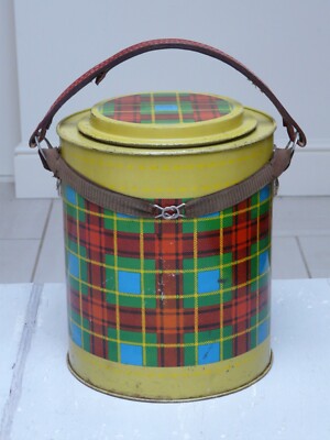 1940er Vintage Metall Lusotermo Eiswürfel Eimer isotherm kariert Tartan sehr guter Zustand