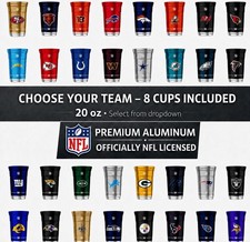 NFL Aluminum Cups 20 oz 8 Cups Choose Team or Custom Mix Reusable Made in USA