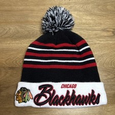 Chicago Blackhawks New Era Pom Beanie Black Red White Embroidered Patch Logo