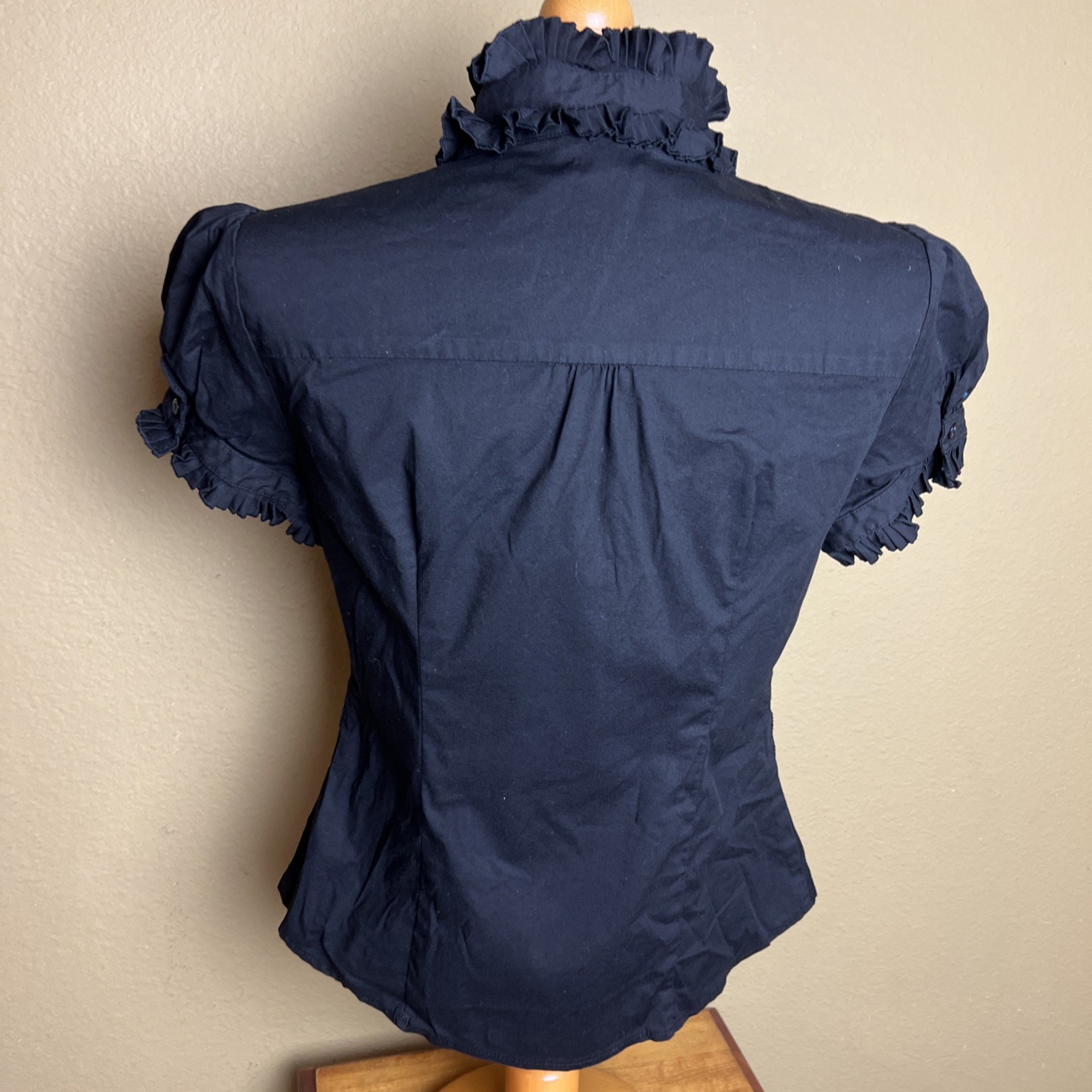 Bebe Black Button Down Ruffle Blouse Whimsigoth D… - image 3