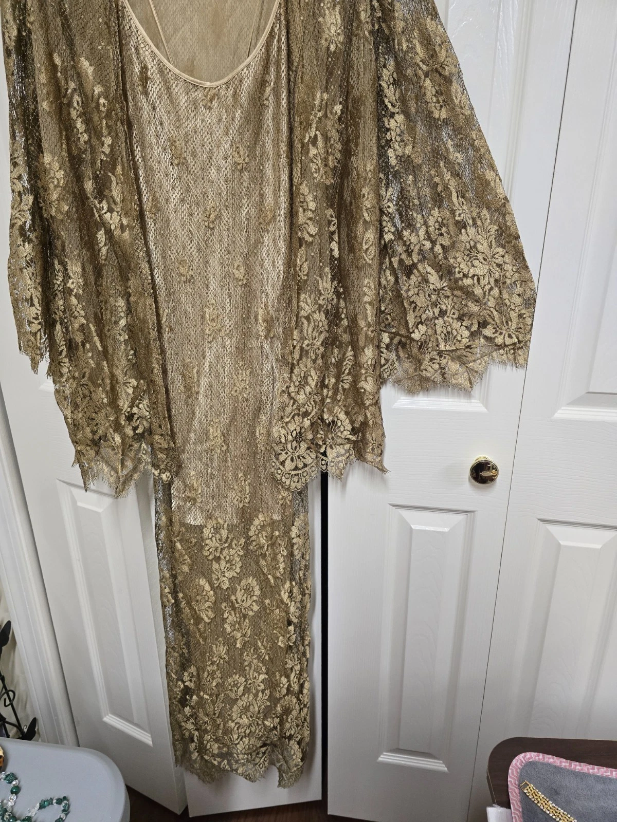 Valentino — VALENTINO GOLD LACE PEIGNOIR SET; CHEMISE AND JACKET