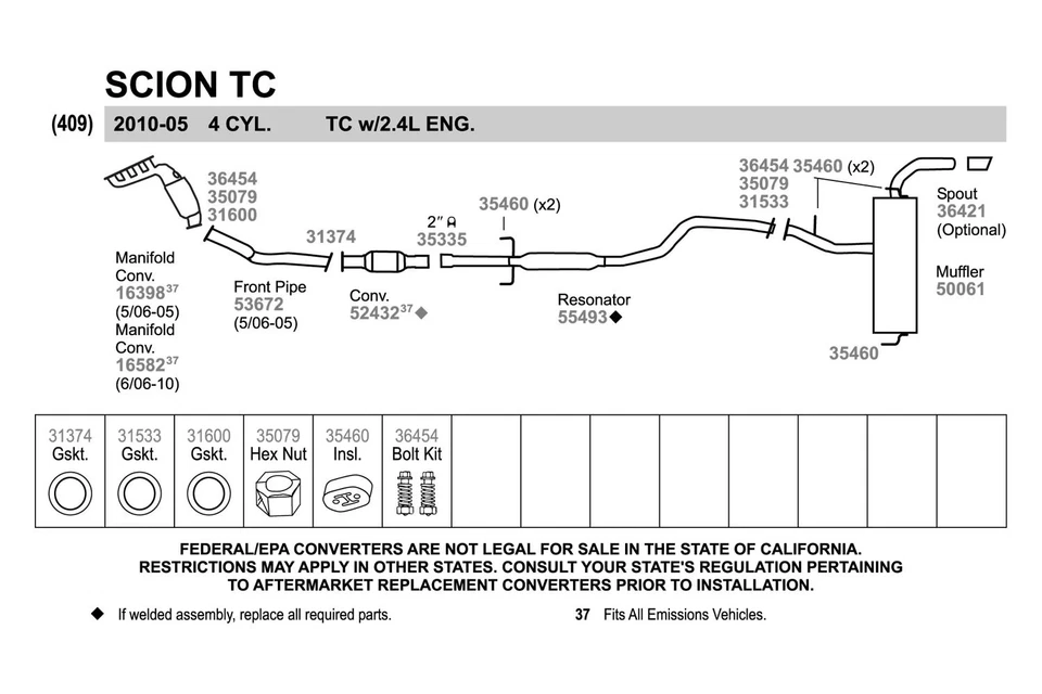 For Toyota Tacoma 2005-2020 Walker 36454 Exhaust Spring Bolt Kit Foto 2 de 4