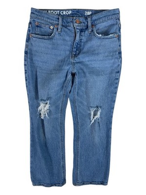 J.Crew Medium Wash Distressed Mid-Rise Demi Boot Crop Denim Jeans Women's 28P