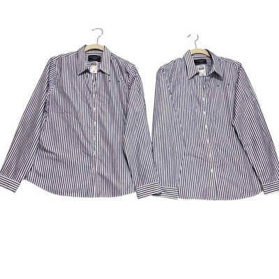Lands End American Airlines Uniform Shirt Womens 12 Lot of 2 Striped Button Down