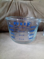 Vintage Pyrex 4 Cup 1 Quart Blue Lettering Gl...