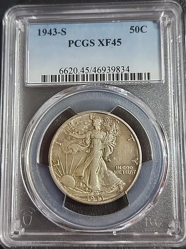 1943-S WALKING LIBERTY HALF DOLLAR PCGS XF45 Silver Free Shipping