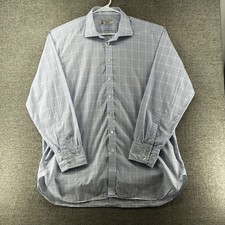 Turnbull Asser Exclusive Dress Shirt Men Size 18 Light Blue Plaid Long Sleeve