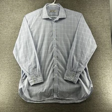 Turnbull Asser Exclusive Dress Shirt Men Size 18 Light Blue Plaid Long Sleeve
