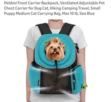PetAmi Front Carrier Backpack-Size M-Teal-For Dogs Or Cats-NEW WITH TAGS-NO BOX