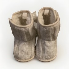 Beige Knit Baby Ankle Bootie Boots Bow Slip On Lined US Size 2 6-12 Months