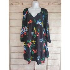 OLD NAVY Black floral A-line poet peasent boho dress Size  MED EUC